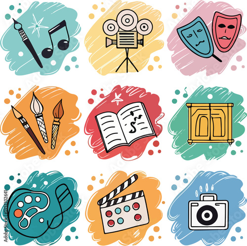Vibrant art icon pack illustration.Generative AI.