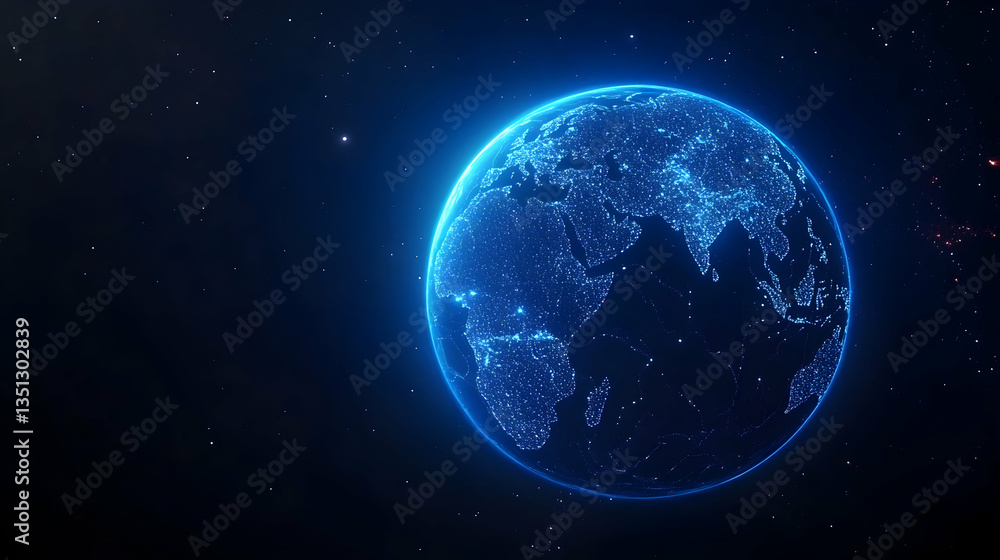 Obraz premium Global network connections, Earth at night, digital world, space background, technology concept