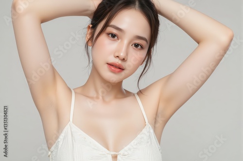 Wallpaper Mural A fresh and radiant beauty shoot featuring an Asian woman in a natural pose, gently raising her arms to emphasize her smooth and well-maintained underarms Torontodigital.ca