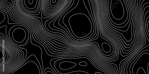 Wallpaper Mural Black and white topographical map with wavy curve lines and geographic mountain relief map with seamless topographic contour lines, stylized height of the topographic modern design with black map. Torontodigital.ca