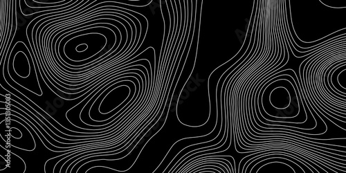 Wallpaper Mural Black and white topographical map with wavy curve lines and geographic mountain relief map with seamless topographic contour lines, stylized height of the topographic modern design with black map. Torontodigital.ca