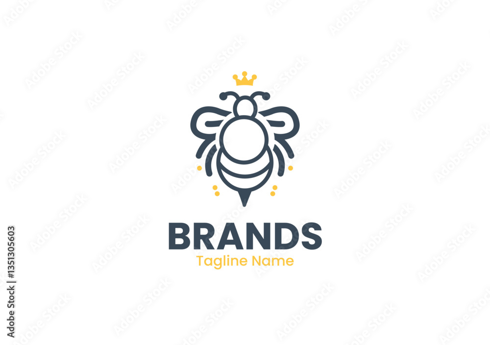 Honey Bee Hand Drawn Textured Vector Illustration. Linear Style Design Vintage Luxury Company - QueenHive Logo Honey Bee Hand Drawn Textured Vector Illustration. Linear Style Design Vintage Luxury Company - QueenHive Logo