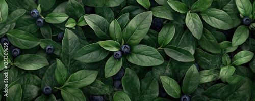Wallpaper Mural A vibrant cluster of ripe blueberries hangs from lush green bushes in a sunlit field, surrounded by soft soil and delicate leaves, showcasing nature's bounty in a picturesque setting. Torontodigital.ca