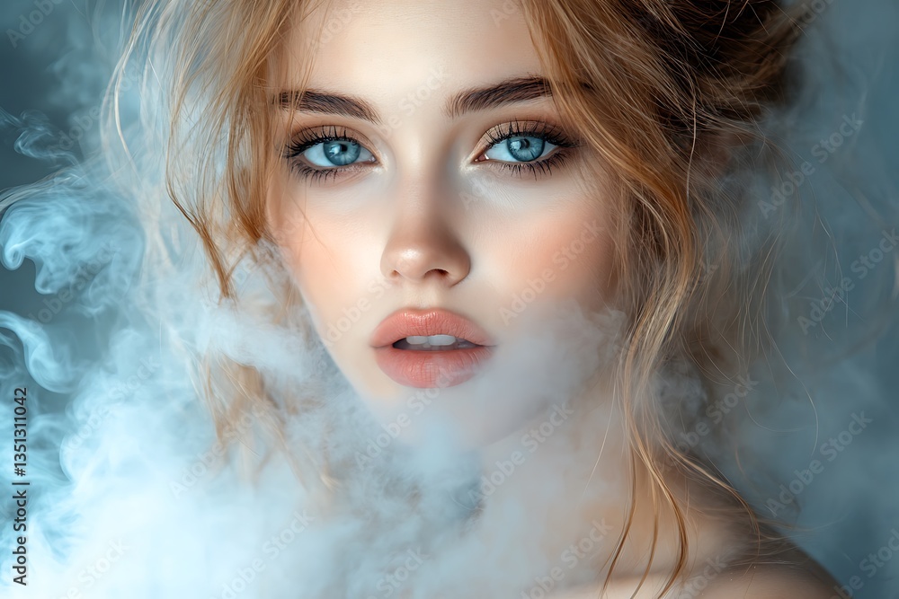 Blond beauty in smoky studio portrait. Blond beauty in smoky studio portrait.