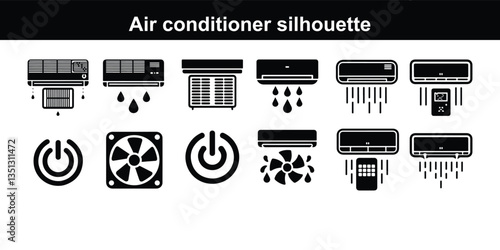 silhouette vector of a minimalistic air conditioner unit. cooling fan icon Fan Air Conditioner Black Line & Fill Vector Icon