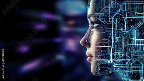 Agentic Artificial Intelligence: AI Face with Digital Circuitry