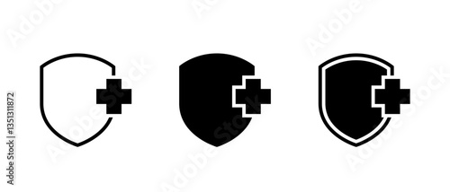 Medical shield, healthy badge icon set. Protect, health protection sign symbol