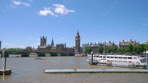 View of the Thames river and Big Ben in London in 4k