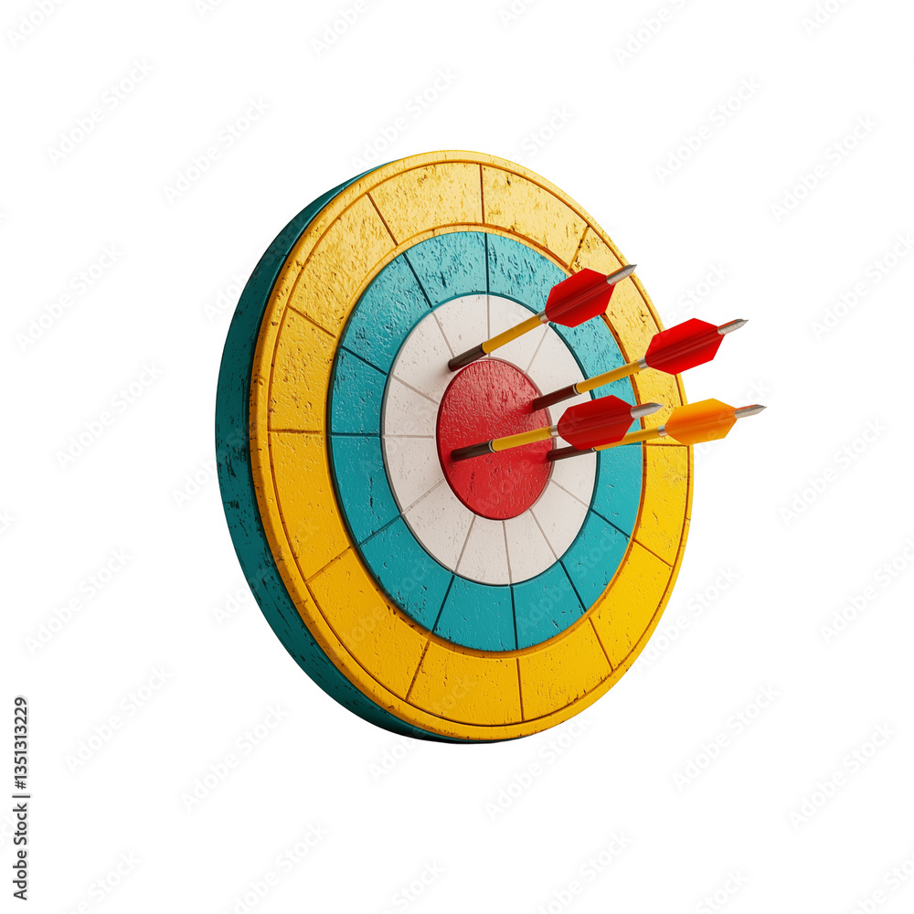A colorful dartboard with several darts embedded in its target area, precision and accuracy in the game of darts. A colorful dartboard with several darts embedded in its target area, precision and accuracy in the game of darts.