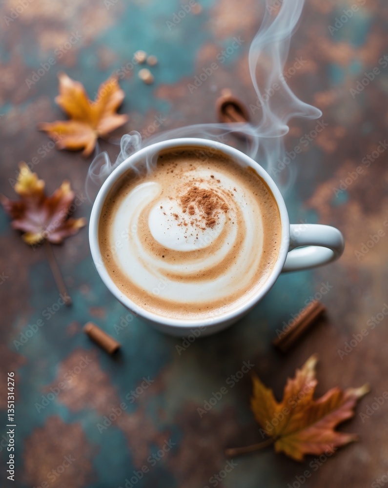 Spice pumpkin latte on autumn background.