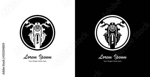 Motorcycle logo design with front view and combined with a circle