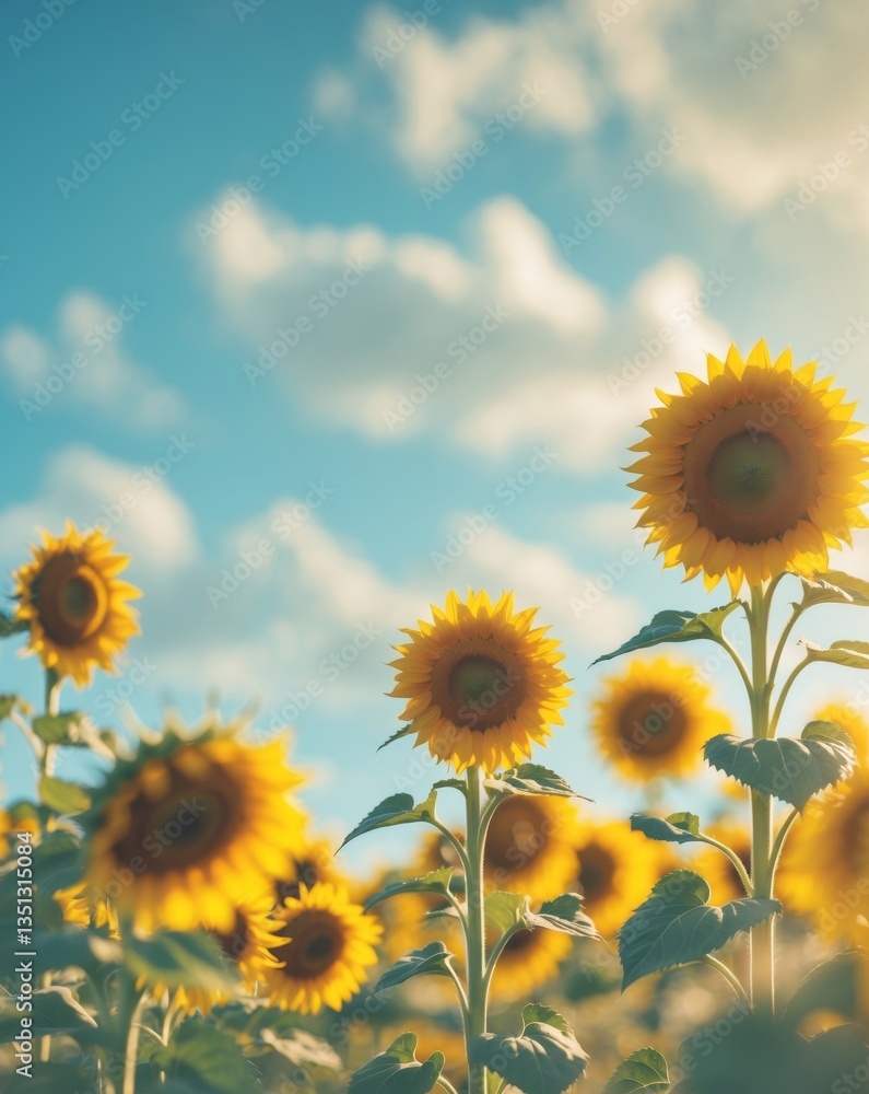Obraz premium Stunning Sunflower Field Under a Bright Sky.