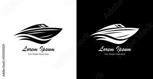 speed boat shaped logo design with modern style