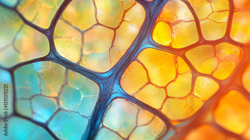 Intricate cell membrane structure showcasing complex vascular forms and plant veins under bright daylight for scientific illustration purposes.