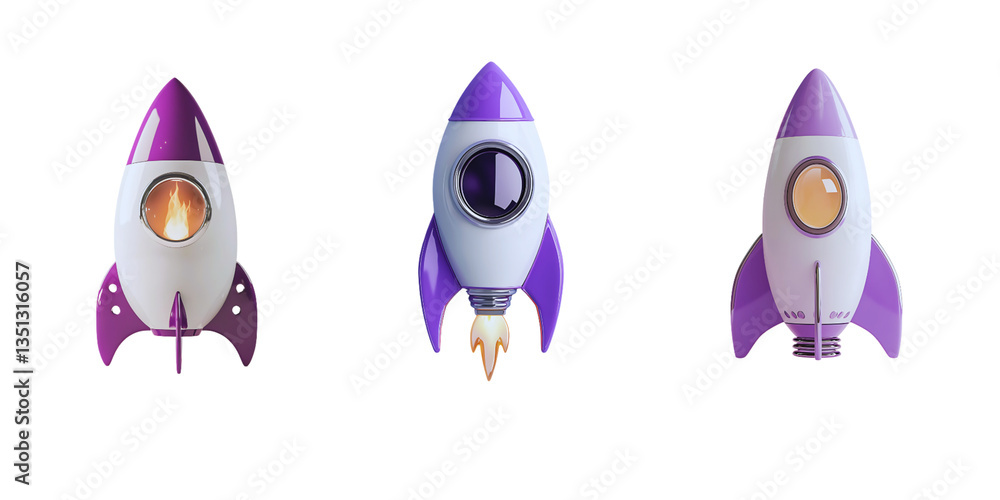 Set of Cartoon rocket ship isolated on transparent background png Set of Cartoon rocket ship isolated on transparent background png