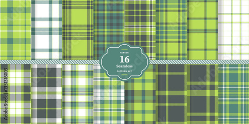 Modern Seamless Tartan featuring Cool Slate and Cream Bisque Fabric Design Set of 16