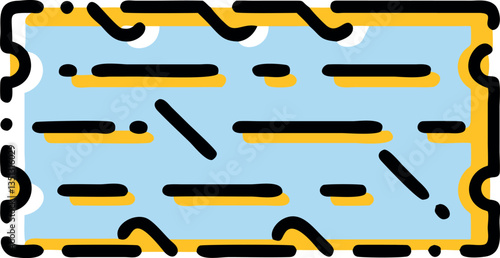 Ilustracion caricaturesca de un billete o cupon azul y amarillo. Textura