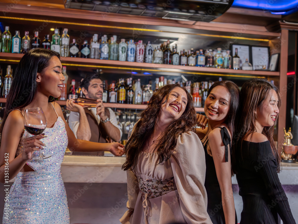 woman people dancing happily in night life in a pub, restaurant, bar. Concept, relax, holiday.ept, relax, holiday.