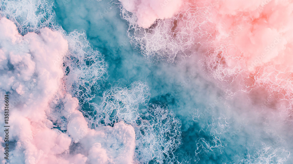 Fototapeta premium Scenic view of clouds and water displaying vibrant color blend captured in soft morning light for a beautiful natural landscape.