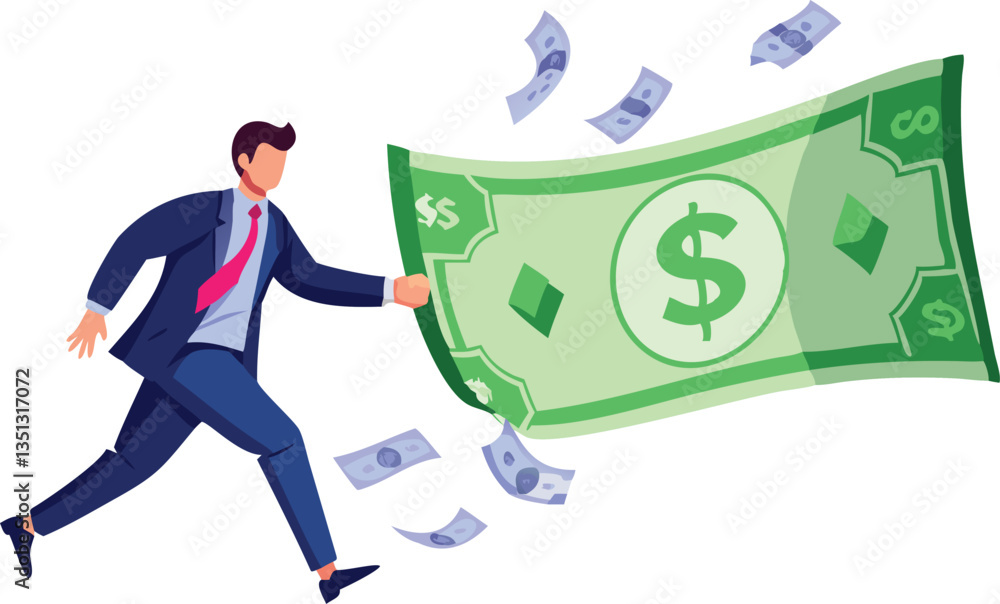Businesspeople running with oversized money symbolizing financial success, competition, wealth accumulation, and economic pressure in a modern flat illustration style
Businesspeople running with oversized money symbolizing financial success, competition, wealth accumulation, and economic pressure in a modern flat illustration style