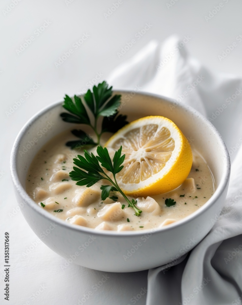 Delicious Clam Chowder with Fresh Herbs and Lemon Garnish Delicious Clam Chowder with Fresh Herbs and Lemon Garnish