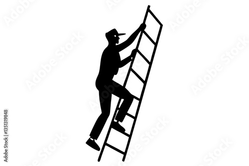 worker climbing the ladder silhouette vector illustration
