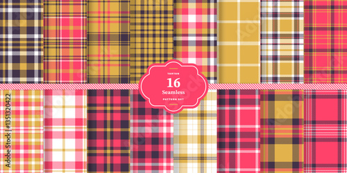 Cream Bisque Seamless Tartan with Mellow Amber accents Fabric Design Set of 16