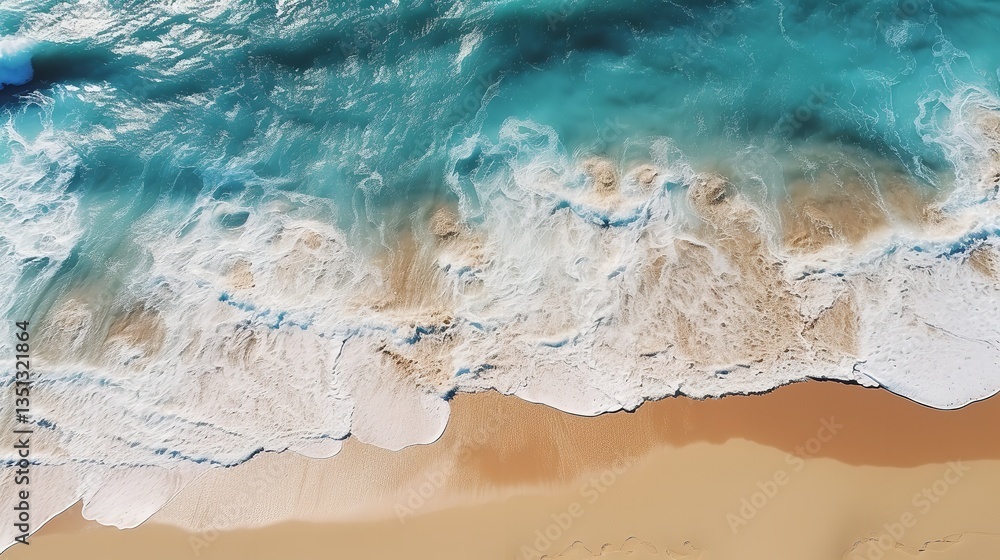 An aerial picture of the seascape with waves on a bright day, copy space, Generative AI. An aerial picture of the seascape with waves on a bright day, copy space, Generative AI.