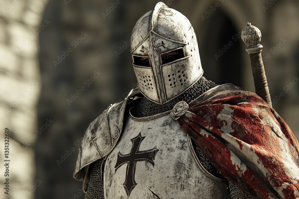 Epic Warrior: Three-Dimensional Knight in Luminous Armor, Medieval Fantasy Illustration of a Historical Soldier with Plated Metal Armor Epic Warrior: Three-Dimensional Knight in Luminous Armor, Medieval Fantasy Illustration of a Historical Soldier with Plated Metal Armor