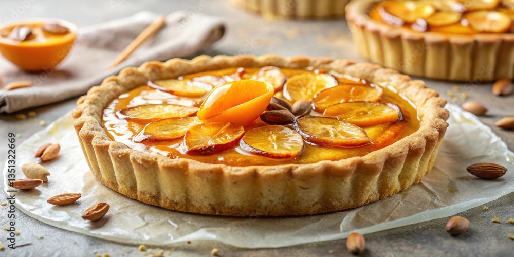 A Delicious Citrus Tart with Almond Garnish, Baked to Perfection and Ready to Enjoy A Delicious Citrus Tart with Almond Garnish, Baked to Perfection and Ready to Enjoy