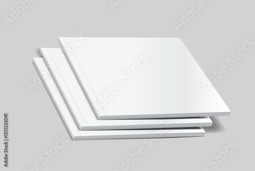 Vector realistic 3d square magazine mockup with white blank covers template on background. For the business presentation magazine, notebook, booklet, brochure, catalogue or a publisher advertising
