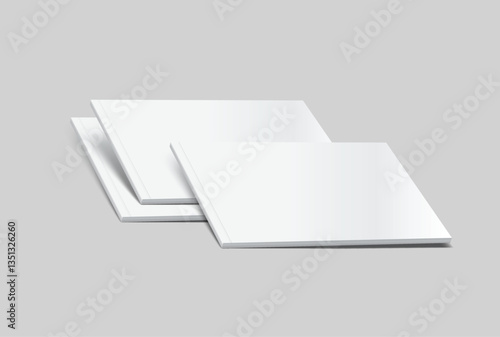 Vector realistic 3d landscape magazine mockup with white blank covers template on background. For the business presentation magazine, notebook, booklet, brochure, catalogue or a publisher advertising
