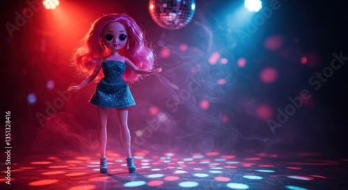 Toy Doll Dancing Under Disco Ball with Spotlights and Smoky Effects