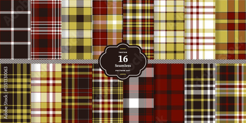 Modern Seamless Tartan featuring Rich Saffron and Cream Bisque Fabric Design Set of 16