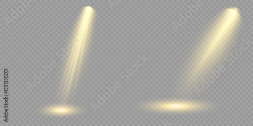 Bright light flash with cross-shaped beams, radiant white starburst, glowing flare overlay. Spotlight and Star with Bokeh and Dust Effect. Glowing Abstract. Yellow light effects. Light design element.