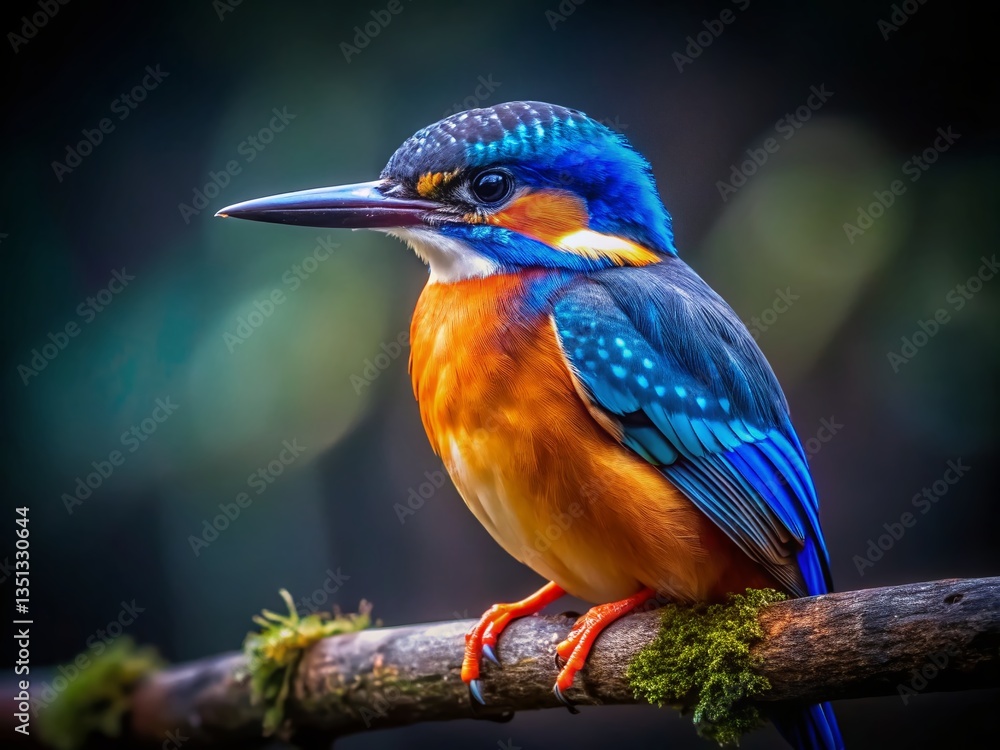Vivid Blue and Orange Bird in Low Light, Exotic Avian Wildlife Photography Vivid Blue and Orange Bird in Low Light, Exotic Avian Wildlife Photography