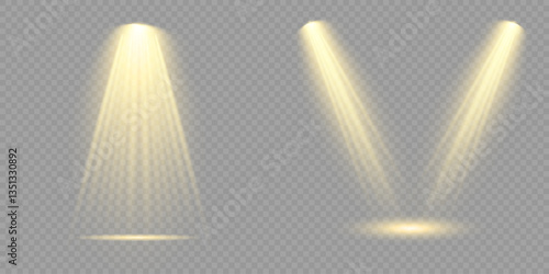Bright light flash with cross-shaped beams, radiant white starburst, glowing flare overlay. Spotlight and Star with Bokeh and Dust Effect. Glowing Abstract. Yellow light effects. Light design element.