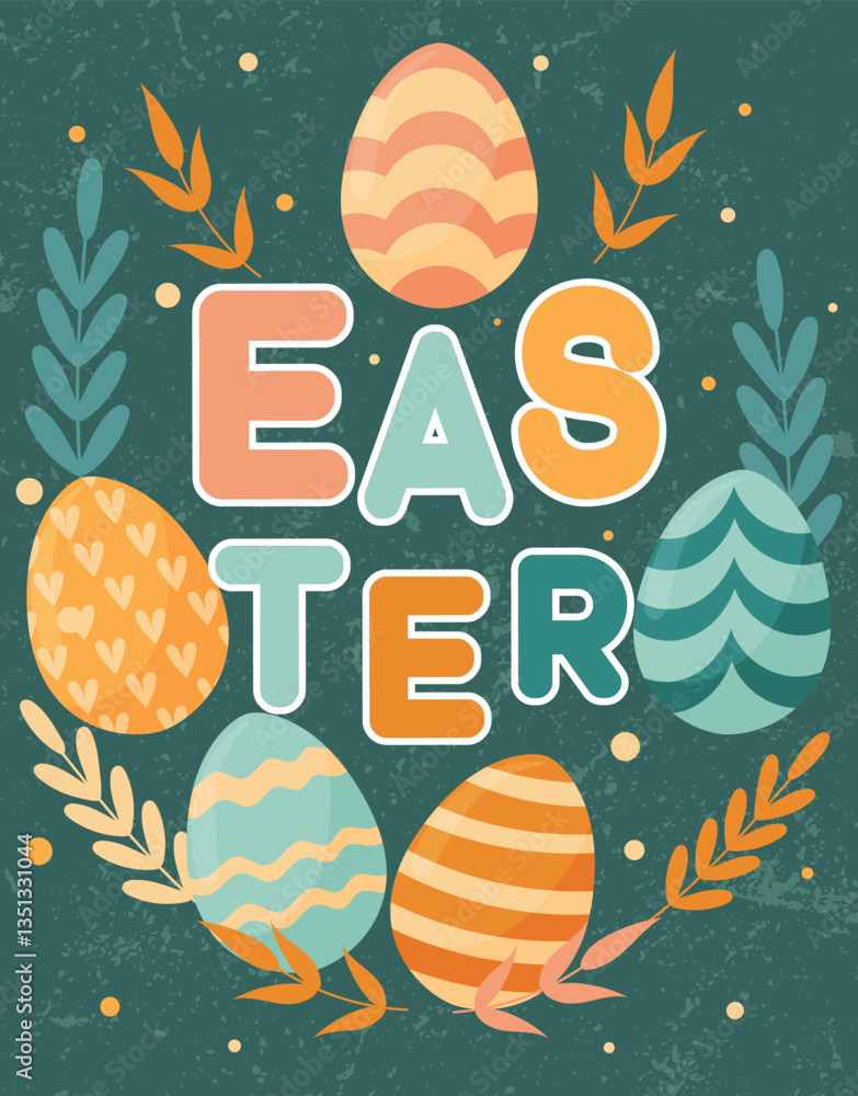 Retro Easter Eggs Festive Design Retro Easter Eggs Festive Design