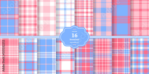 Sandy Beige and Cream Bisque Seamless Tartan Fabric Design Set of 16
