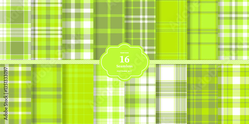 Modern Seamless Tartan featuring Smoky Charcoal and Cream Bisque Fabric Design Set of 16