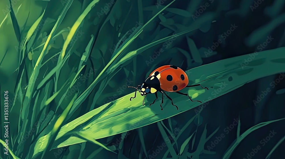 Single Ladybug on a Green Leaf Single Ladybug on a Green Leaf