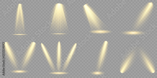 Bright light flash with cross-shaped beams, radiant white starburst, glowing flare overlay. Spotlight and Star with Bokeh and Dust Effect. Glowing Abstract. Yellow light effects. Light design element.