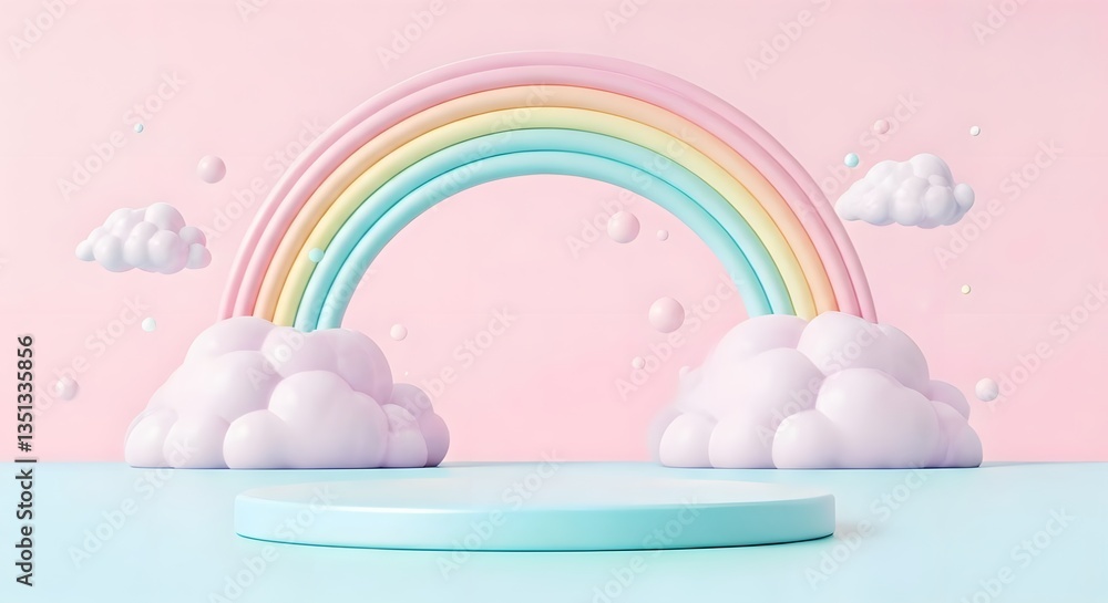 A pastel rainbow-themed studio with dreamy cloud-like textures, Ai Generated A pastel rainbow-themed studio with dreamy cloud-like textures, Ai Generated