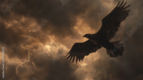 Bilde på lerret A massive thunderbird soaring through a stormy sky, its wings crackling with ele