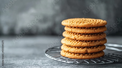 Wallpaper Mural Freshly Baked Round Peanut Biscuit Treats on a Rustic Wire Rack Against Gray Backdrop Torontodigital.ca