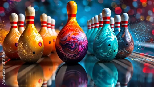 Vibrant Bowling Pins: A Colorful Strike Ready