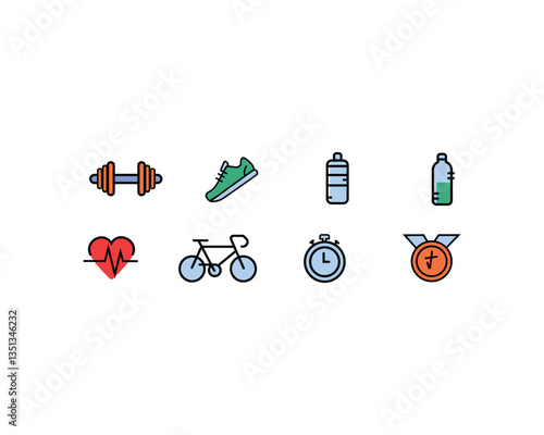 Minimalist Fitness & Sports Icons Set – Gym, Running, Cycling, Hydration & More