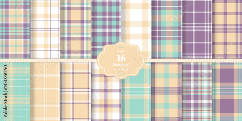 Cream Bisque Seamless Tartan with Light Maize accents Fabric Design Set of 16