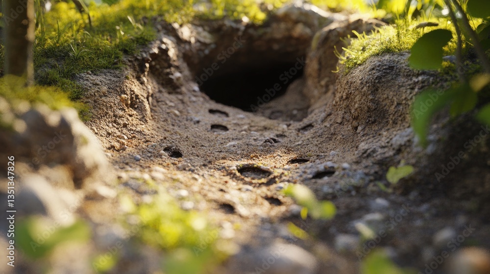 Fototapeta premium A small hole in the ground surrounded by trees