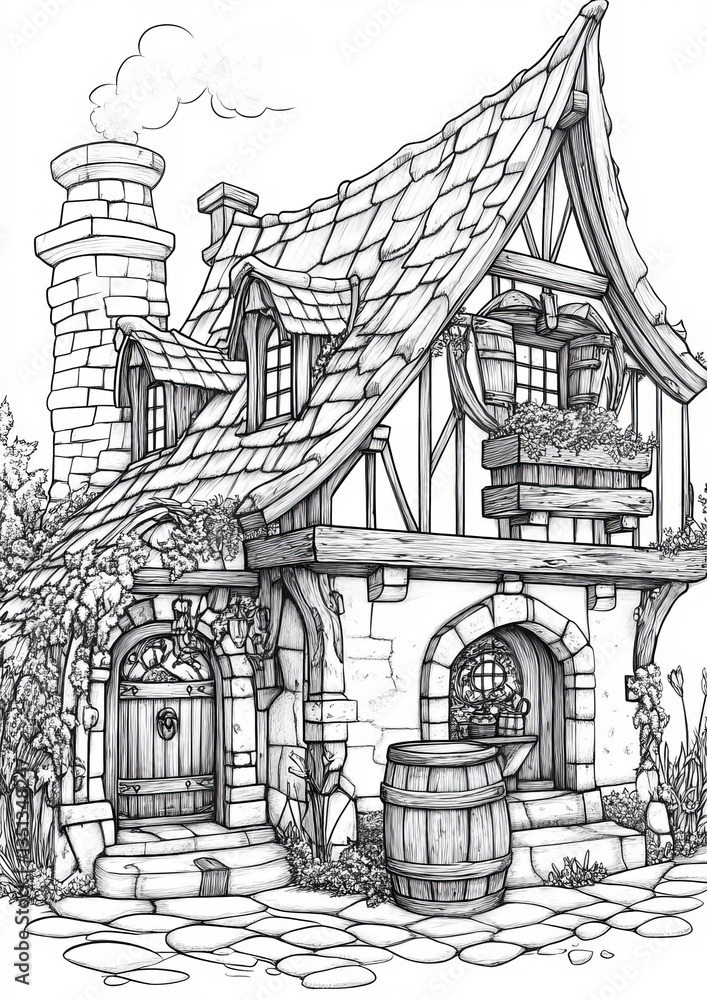 Obraz premium Fantasy Tavern Coloring Pages
